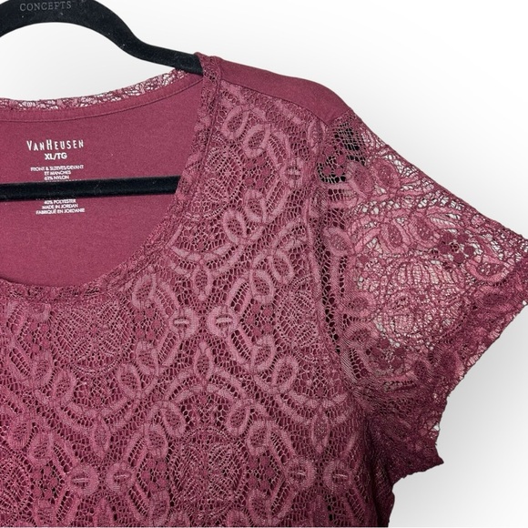 Van Heusen Burgundy Lace Front Tee Shirt XL - Picture 3 of 4